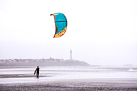 Kite surfer returns home at Blackpool, lancashire.