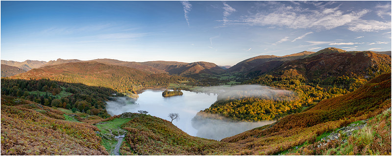 Mist forming around Grasmere, Cumbria in Autumn
