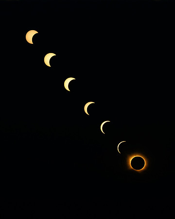30 minute sequence showing the gradual phases of the moon covering the sun until totality is reached in Mallorca, Spain.