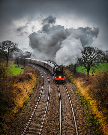 The Flying Scotsman on her way to Carlisle in Hailstones and heavy rain.