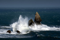 Storm Francis waves crashing into Church Rock at Broadhaven Beach in Pembrokshire.
