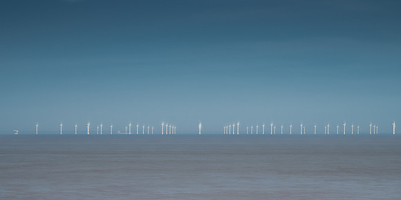 Sea of wind turbines at Spurn point, Yorkshire.
