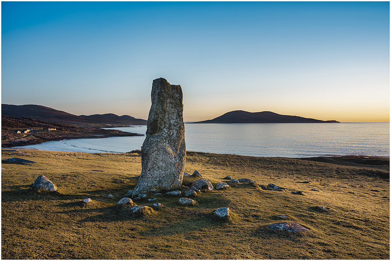 MacLeod´s Stone at sunset, on Isle of Harris, Scotland.